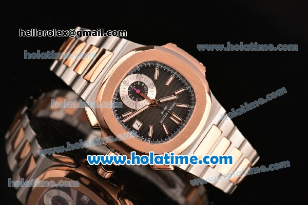 Patek Philippe Nautilus Chrono Swiss Valjoux 7750 Automatic Two Tone with Black Dial an Whtie Stick Markers 1:1 Original (BP) - Click Image to Close